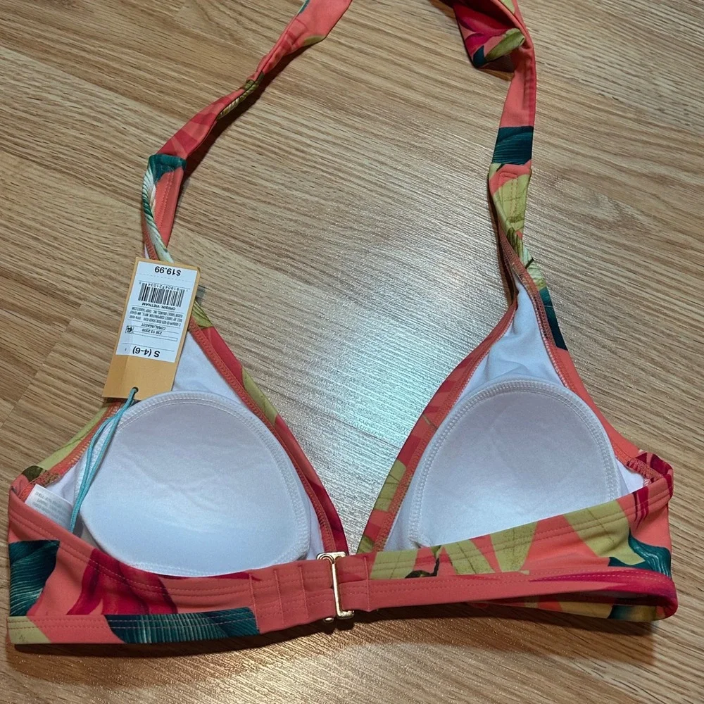 NWT Kona Sol Womens‎ Tropical Leaf Halter Triangle Bikini Top Coral Small
